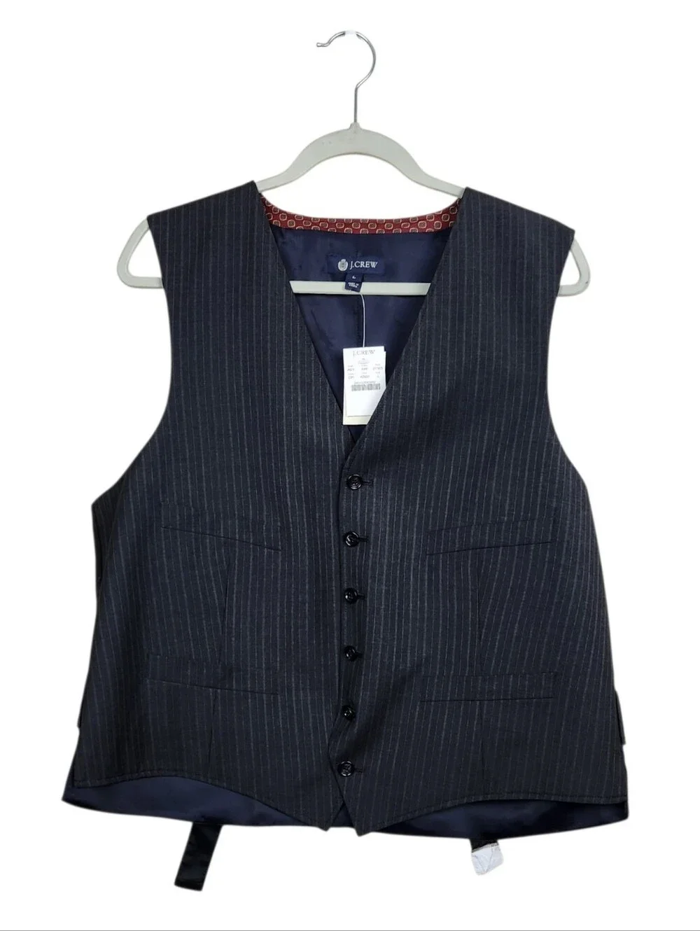 J. Crew Dark Grey Black Pinstripe Suit Vest NWT Wool 27565 Formal Mens Size L